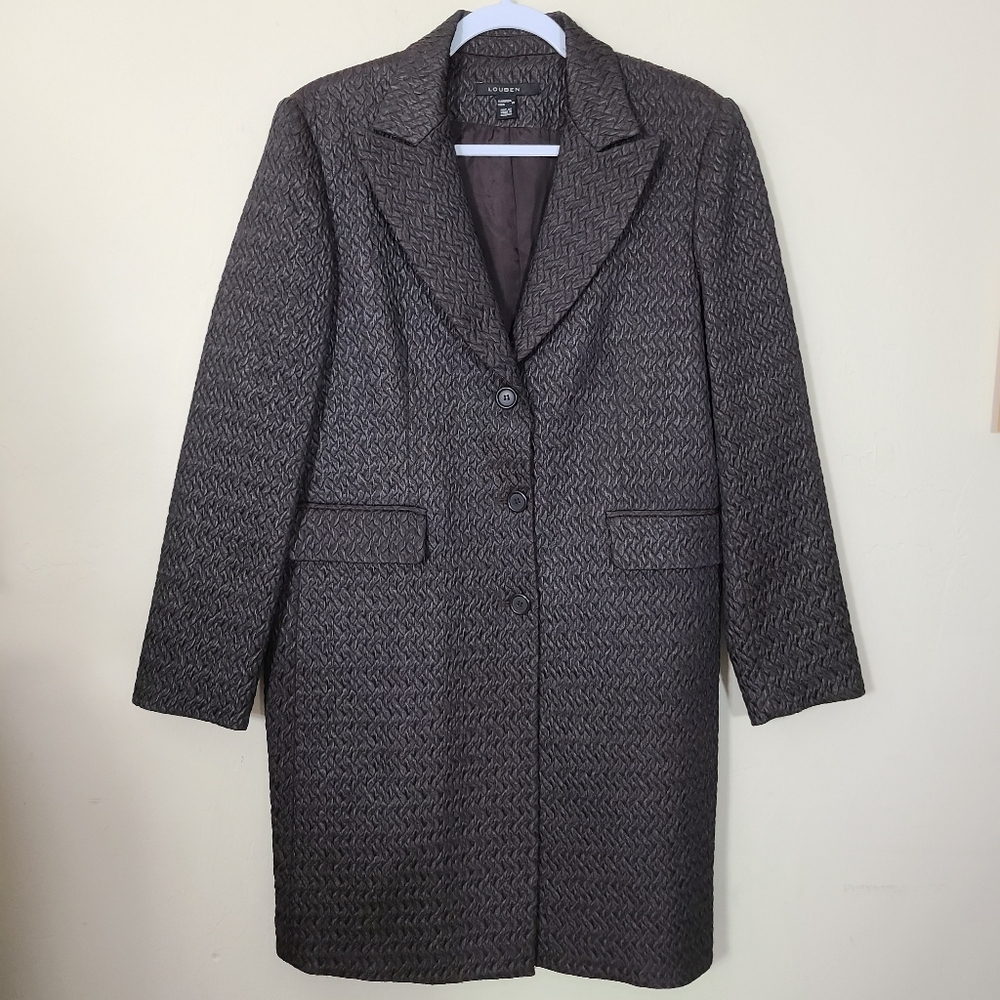 Vintage Louben Womens 12‎ Long Chocolate Brown Textured Blazer Coat Contemporary
